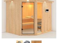 Karibu Sauna Frigga 3, BxTxH: 245 x 210 x 202 cm, 68 mm, (Set) 9-kW-Ofen mit externer Steuerung
