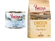 Purizon Kombi-Paket: 24 x 200 g Nassfutter + 2,5 kg Trockenfutter - Hühnerfilet mit Lachs + Original Huhn mit Fisch