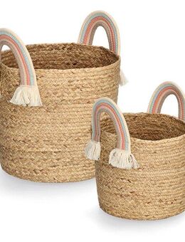 Zeller Present Wäschekorb Rainbow (Set, 2 St), Aufbewahrungskorb/Seegras / Baumwolle