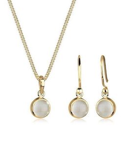Elli Schmuckset Mondstein Weiß 925 Sterling Silber vergoldet