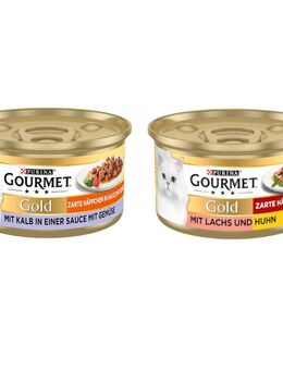 24 x 85 g Gourmet Gold + 12 x 85 g Zarte Häppchen Lachs & Huhn gratis! - Zarte Häppchen Kalb & Gemüse