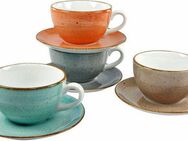 CreaTable Cappuccinotasse Kaffeetasse VINTAGE NATURE, Porzellan, Tassen Set, 4 Tassen, 4 Untertassen