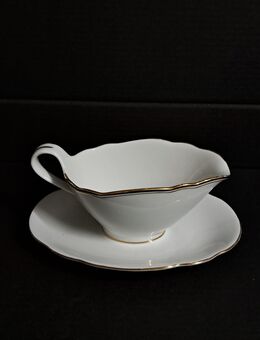 Sauciere mit Teller einteilig J. Kronester Bavaria Golddekor Wellenrand Soßenschale Soßenschüssel - Nürnberg
