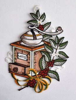 Stickereien Plauen Fensterbild Kaffeemühle